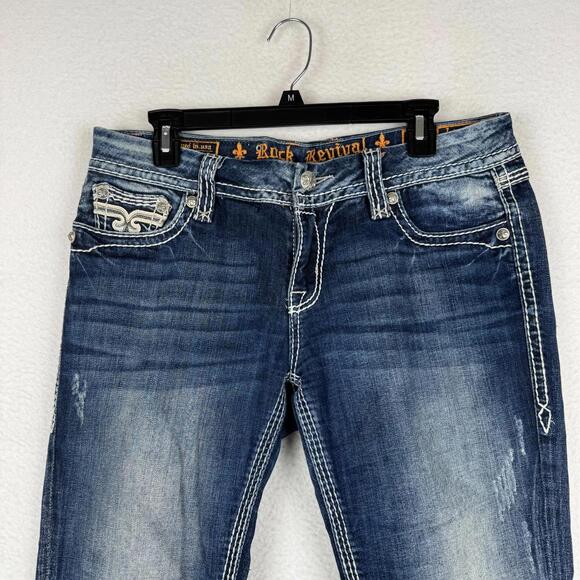 Rock Revival Women's 30 Lonnie Easy Boot Cut Distressed Washed Denim Jeans - Picture 3 of 10